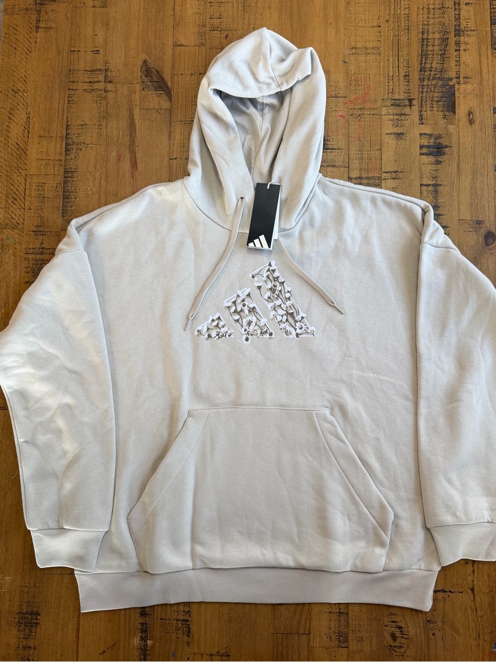 adidas Men’s Light Cream Crewneck Hoodie with Textured Logo